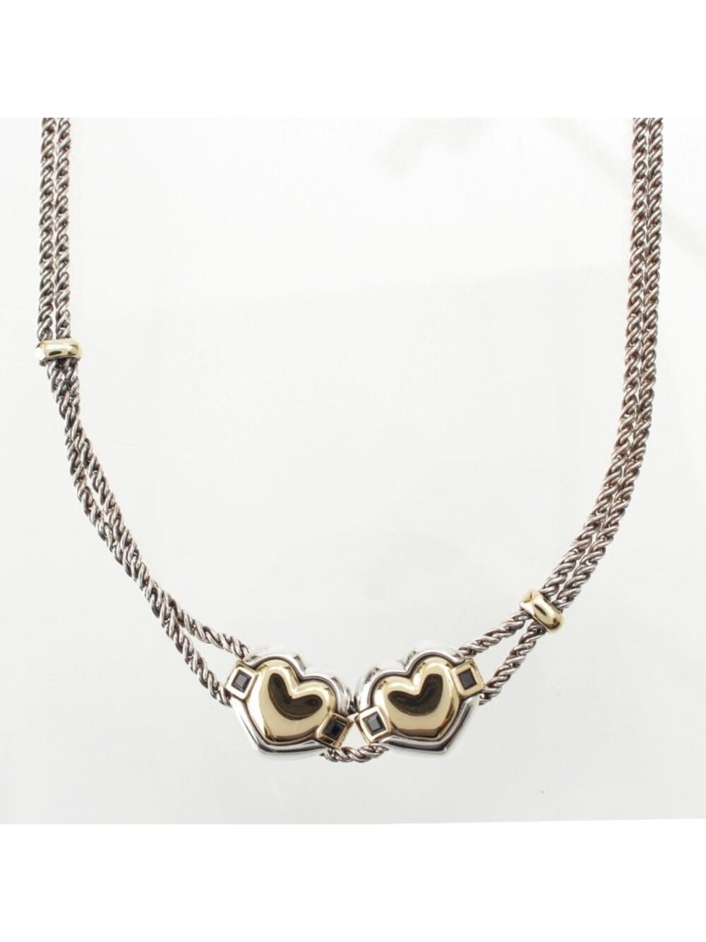 Tiffany & Co Sapphire Double Twisted Rope Chain Heart Necklace Silver Gold